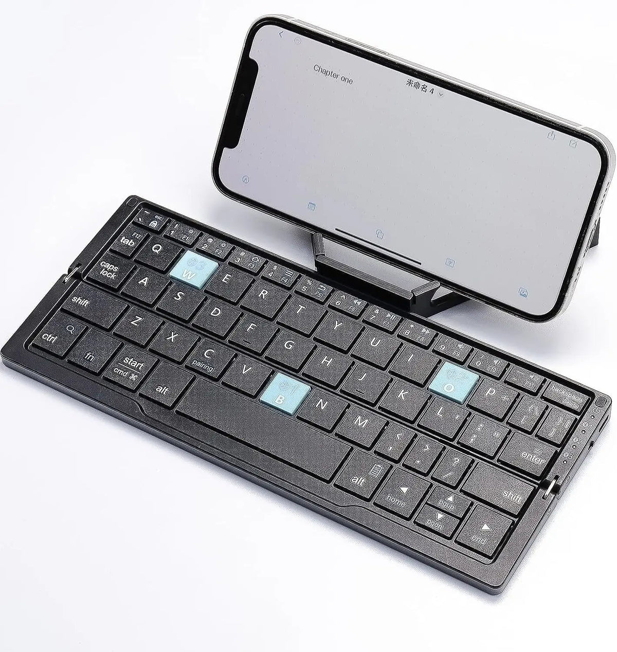 Portable Folding Wireless Keyboard with Integrated Tablet Stand for iPad Android iOS Devices Multi-Device Pairing Rechargeable Travel Typing
