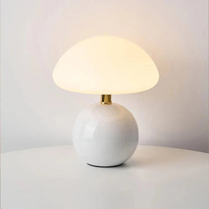 Mushroom Table Lamp with 3-Level Dimmable LED Light – Retro Ceramic & Frosted Glass Desk Lamp for Bedroom, Living Room & Office