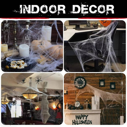 Spider Webs with Spiders 200 sq ft, Giant Spider Web Halloween Door Decoration, Halloween Party Decor with Fake Spiders
