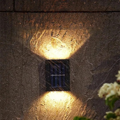 Outdoor Solar Wall Light Wireless Warm White LED Up Down Sconce IP44 Waterproof for Patio Pathway Deck Stairs Entryway Automatic Dusk to Daw