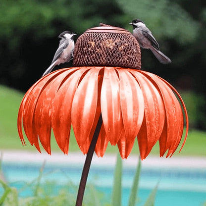 Metal Coneflower Bird Feeder for Garden & Backyard – Weather-Resistant Outdoor Hanging Seed Station with Wide Dish for Wild Birds