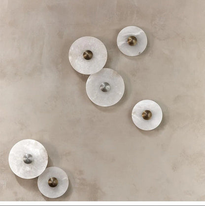 Round Stone Sconce with Built-In LED – Natural Veined Finish for Bedroom, Hallway & Living Room – 6 to 12 Inch Sizes – Minimalist Aluminum M