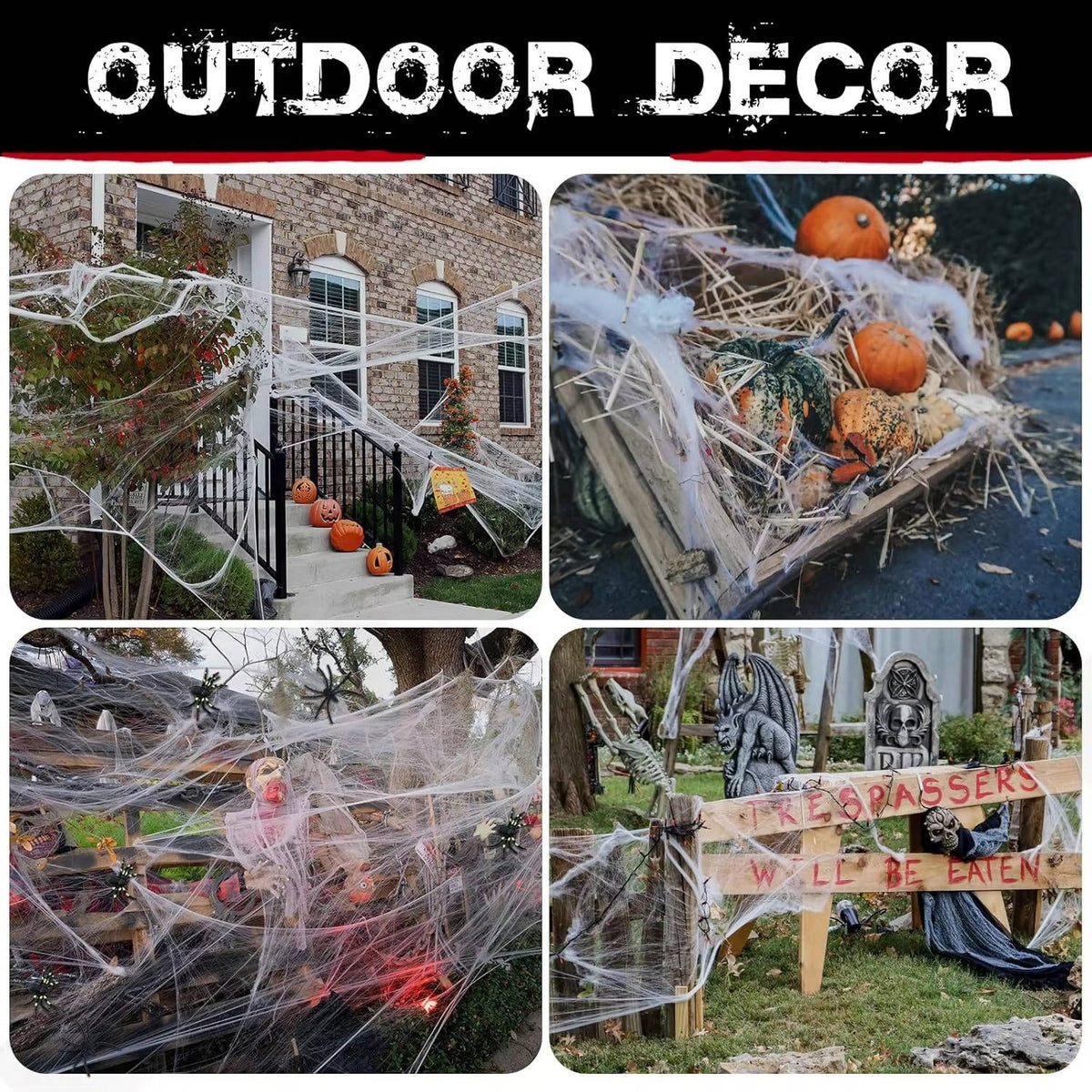 Spider Webs with Spiders 200 sq ft, Giant Spider Web Halloween Door Decoration, Halloween Party Decor with Fake Spiders