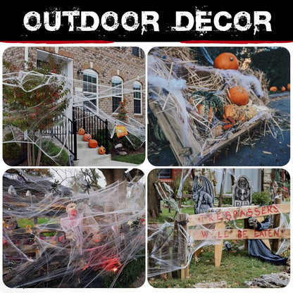 Spider Webs with Spiders 200 sq ft, Giant Spider Web Halloween Door Decoration, Halloween Party Decor with Fake Spiders