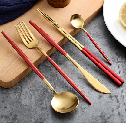 Stainless Steel Flatware Set 24-Piece Service for 6 with Colorful Handles for Everyday Dining Modern Table Utensils