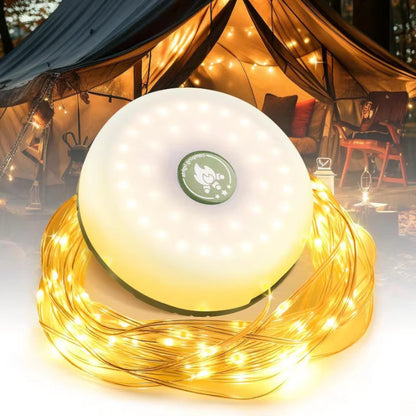 Rechargeable LED Lantern Flashlight with 33-Foot RGB String Lights & Power Bank for Camping Tents Festivals Outdoor Adventures Magnetic Hook