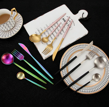 Stainless Steel Flatware Set 24-Piece Service for 6 with Colorful Handles for Everyday Dining Modern Table Utensils