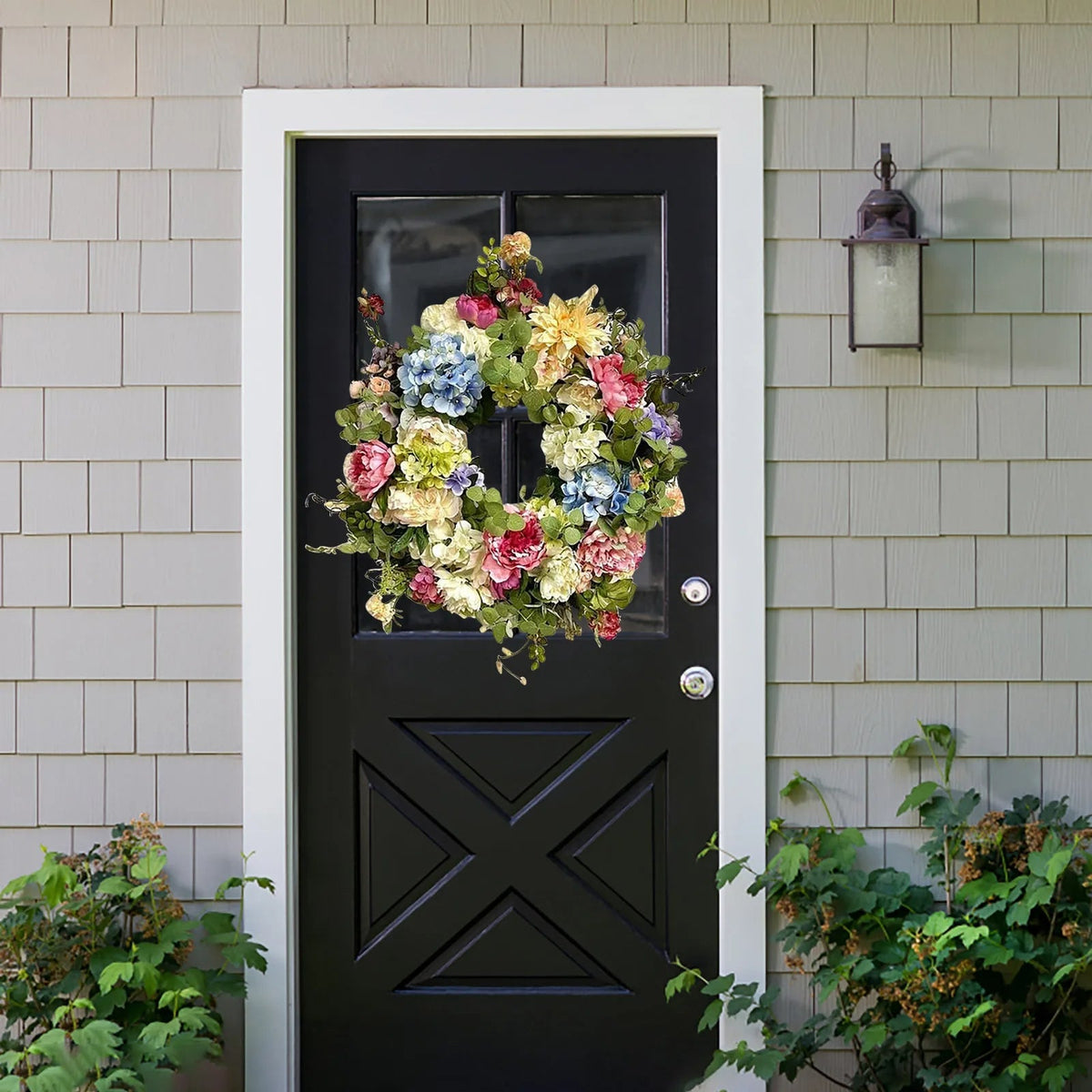 Vibrant Floral Wreath | Rainbow Hydrangea Blooms with Lush Greenery | Perfect for Year-Round Decor