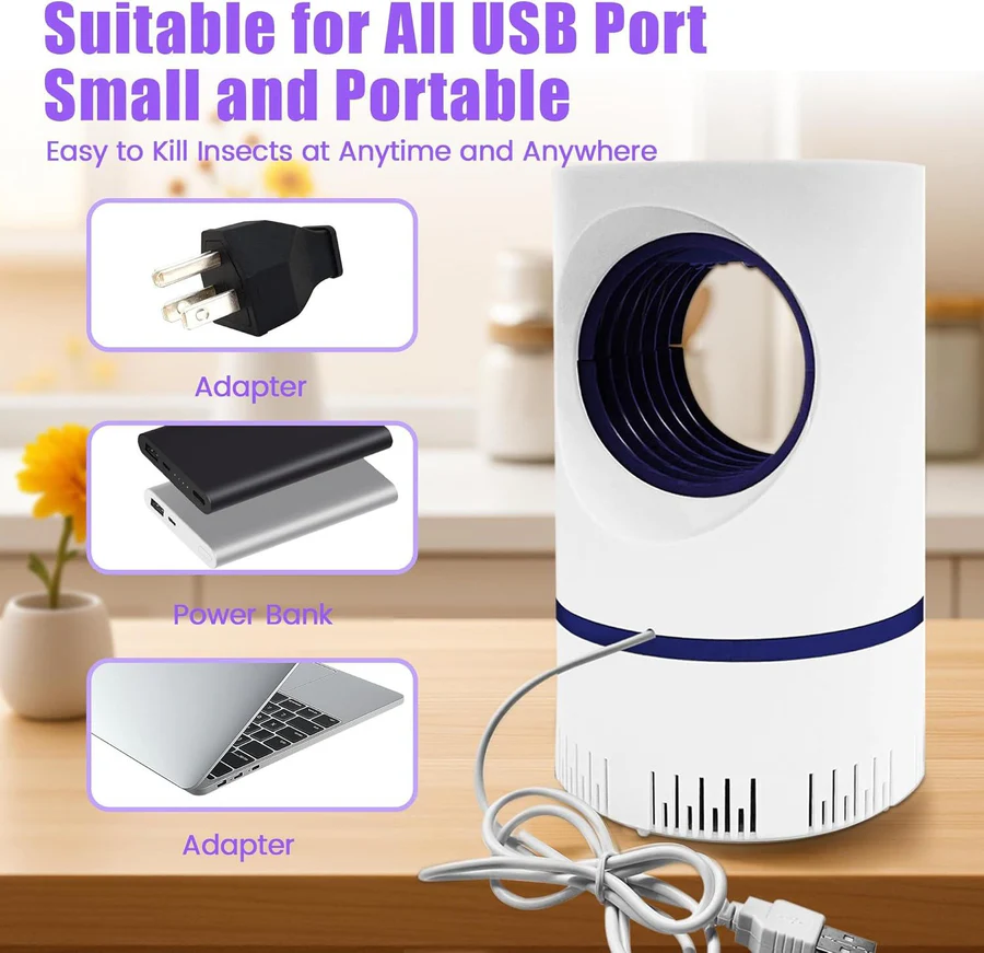 USB Mosquito Trap with UV Light – Quiet Bug Zapper for Home Bedroom Patio – Safe Flying Insect Catcher for Indoor Outdoor Use