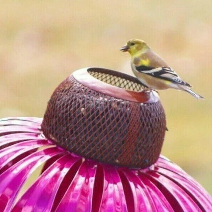 Metal Coneflower Bird Feeder for Garden & Backyard – Weather-Resistant Outdoor Hanging Seed Station with Wide Dish for Wild Birds