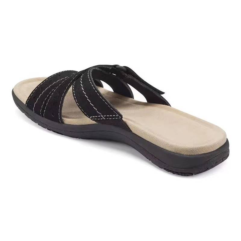 Women's Adjustable Hook & Loop Arch Support Sandals with Non-Slip Rubber Sole for Plantar Fasciitis Relief & All-Day Comfort