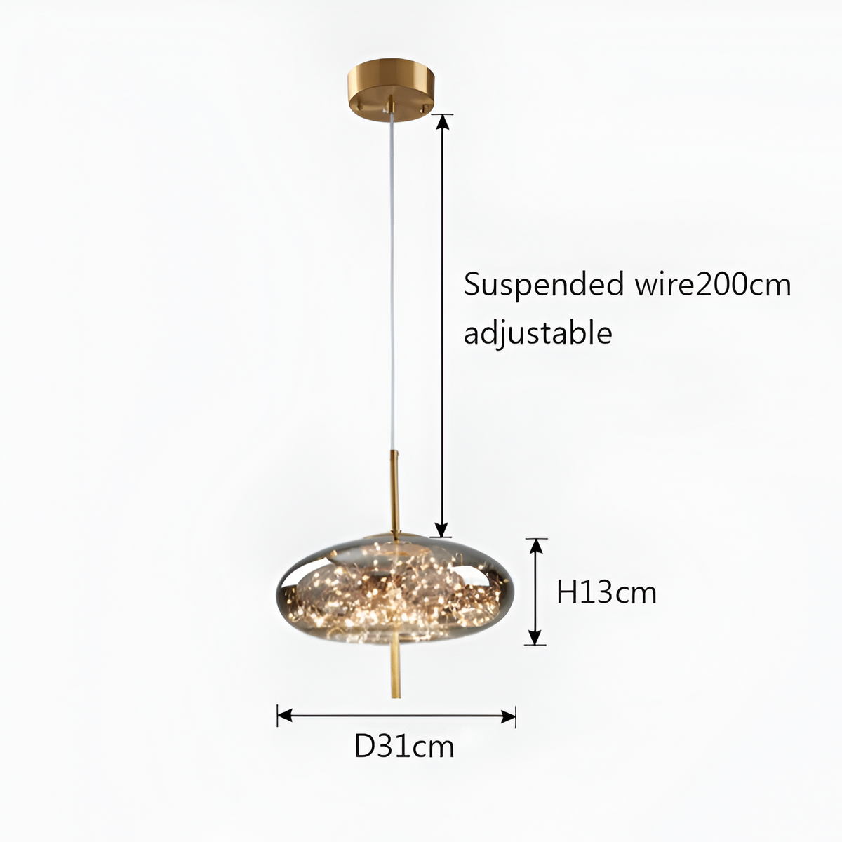 Glass Hanging Fixture with Adjustable Cord for Dining Table & Kitchen Island | Modern Suspended Light in Amber or Gray | Oval Sphere Capsule