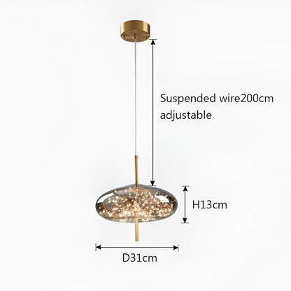 Glass Hanging Fixture with Adjustable Cord for Dining Table & Kitchen Island | Modern Suspended Light in Amber or Gray | Oval Sphere Capsule