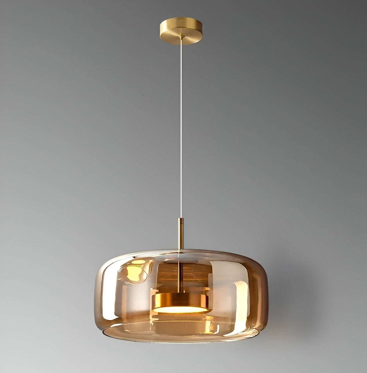 Triple Glass Dome Ceiling Light 15 in Adjustable Height for Kitchen Island Dining Room Modern Hanging Fixture Gray Smoked Finish