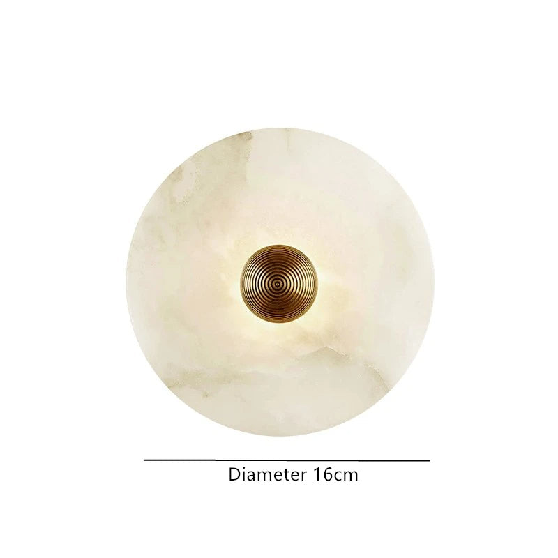 Round Stone Sconce with Built-In LED – Natural Veined Finish for Bedroom, Hallway & Living Room – 6 to 12 Inch Sizes – Minimalist Aluminum M