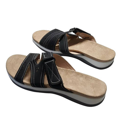 Women's Adjustable Hook & Loop Arch Support Sandals with Non-Slip Rubber Sole for Plantar Fasciitis Relief & All-Day Comfort