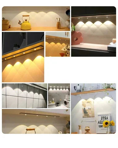 Rechargeable Motion Sensor Under Cabinet Light Bar USB Powered Closet Lighting Stick-On Wireless Stairway Night Light Dimmable Adjustable Co
