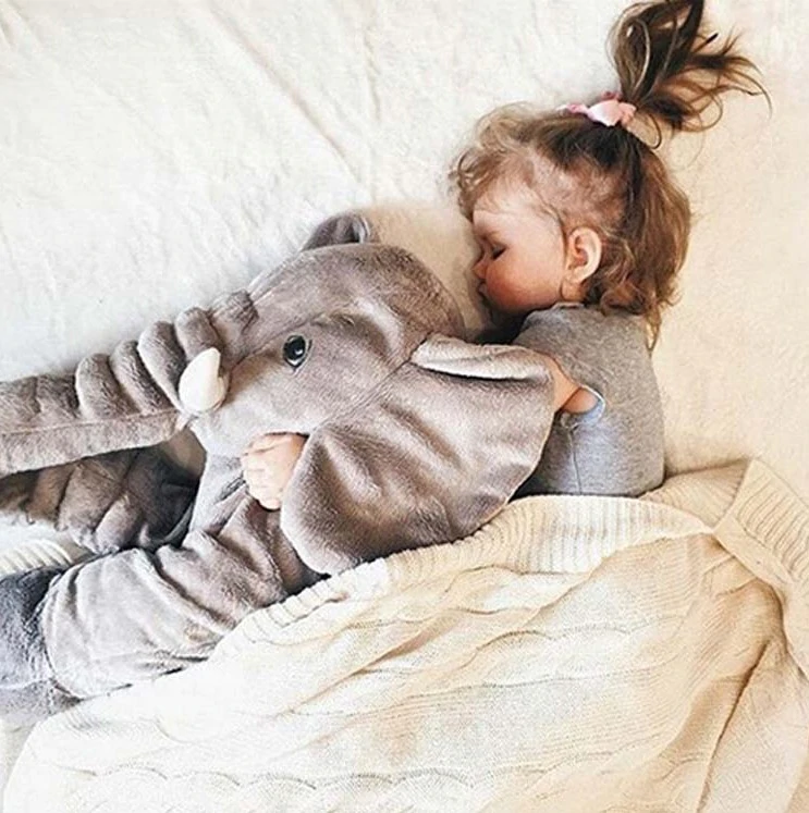 Plush Elephant Nursery Pillow Gray Blue Pink Purple Yellow Toddler Cushion Baby Room Decor Soft Cotton Support Nap Time Play