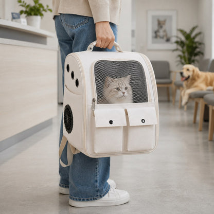 Ortekor USB-Powered Dual-Fan Cat Carrier Backpack for Vet Visits & Everyday Travel - Fan-Assisted Cooling for Less-Stuffy Trips