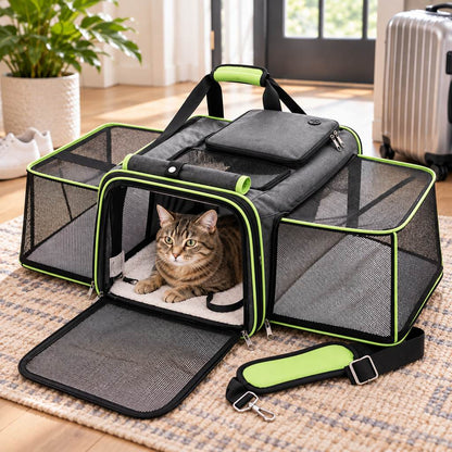 Ortekor Dual-Sided Expandable Pet Carrier for Cats & Small Dogs - More Room for Road Trips, Vet Visits & Travel