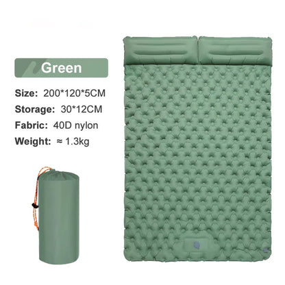 Self-Inflating Double Sleep Pad with Integrated Foot Pump for Two – Insulated Waterproof TPU Camping Mat for Backpacking, Tent Camping &
