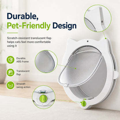 Ortekor 4-Way Locking Interior Cat Door for Litter Box Cabinets & Rooms - Private Access Without Door Scratching
