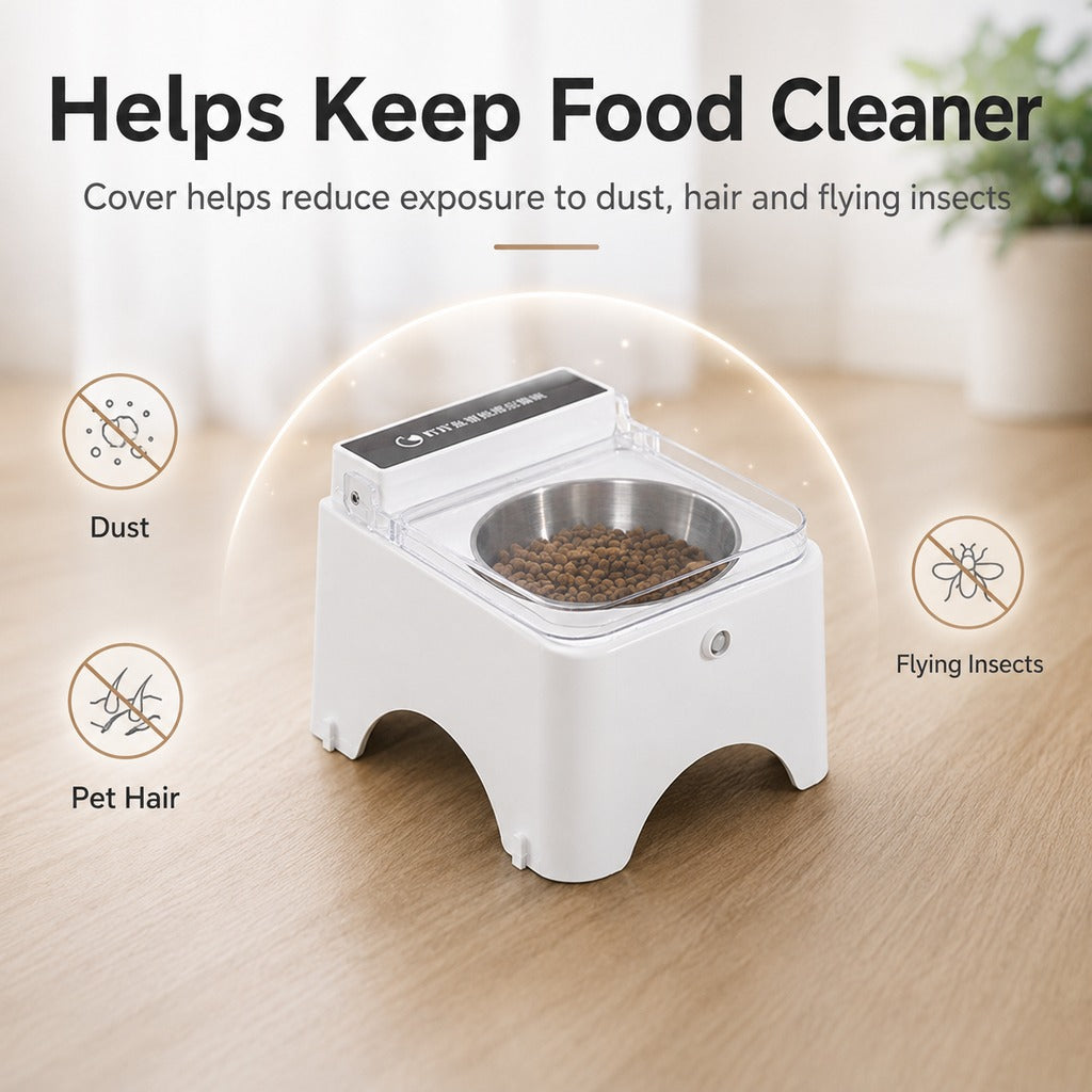 Ortekor Smart Auto-Opening Covered Cat Bowl for Cleaner Indoor Feeding - Rechargeable Dustproof Cat Feeder