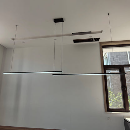 Suspended LED Strip Fixture for Countertop Islands – Dimmable Metal Bar Light with Remote in Matte or Gloss White – 39 to 102 in Adjustable