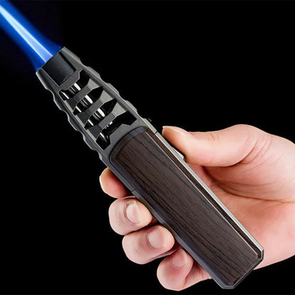 Refillable Butane Jet Flame Lighter with Carbon Fiber & Wood Finish for Outdoor Use, Camping, Cigars