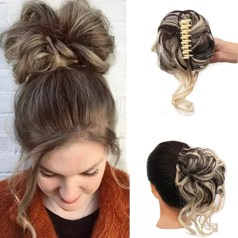 Synthetic Updo Hairpiece with Clip Attachment – Textured Volume for Thin or Fine Hair – Available in 18 Shades Including Blonde, Brown, Black, Gray &