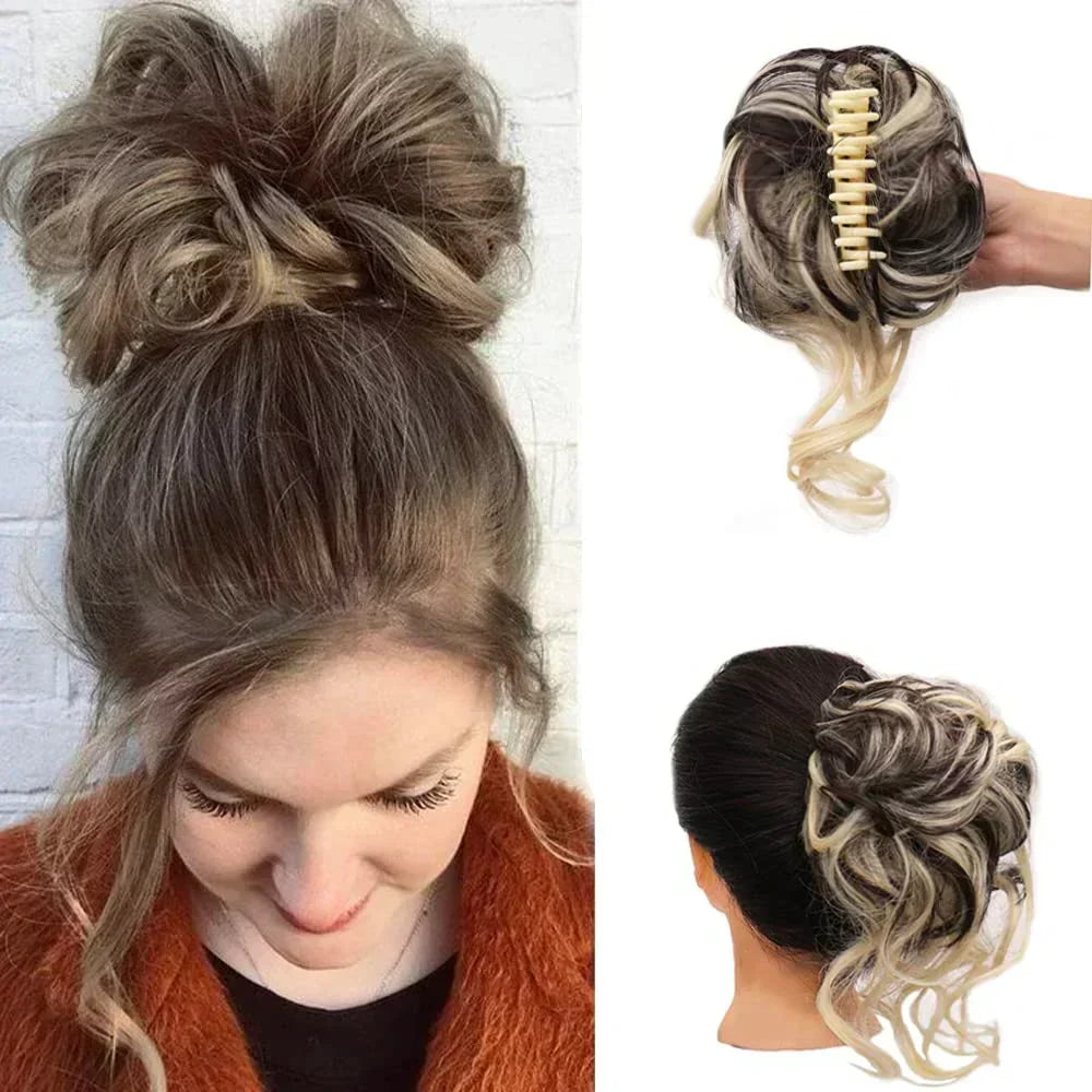 Clip-In Messy Bun Hairpiece with Curls – Synthetic Hair Extension for Instant Updo Volume and Texture