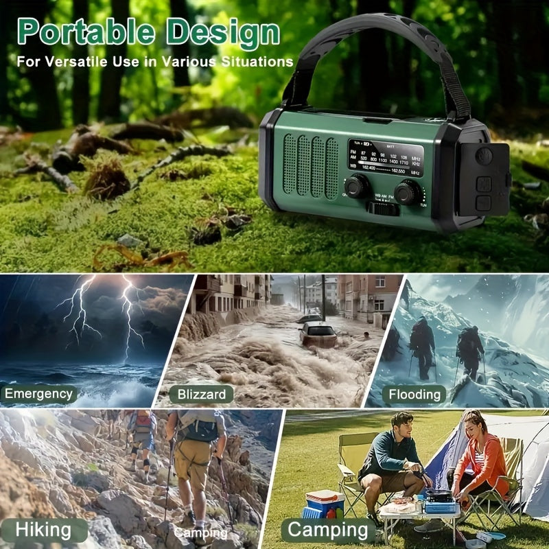 Emergency Weather Radio with Solar Panel Hand Crank Flashlight 10000mAh Power Bank AM FM NOAA SOS Compass USB-C Rechargeable Camping Surviva