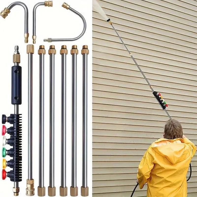 Telescoping Pressure Washer Extension Wand with Professional Spray Nozzles for High-Reach Cleaning — Adjustable Length Pole Kit for Roofs, G