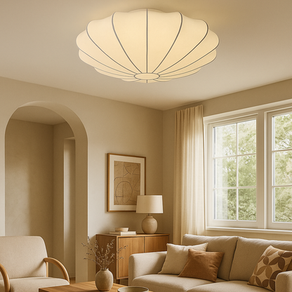 Flush Mount Round Light Fixture White Silk Shade 31.5 Inch Warm Glow for Bedrooms Living Rooms Modern Minimalist Home Overhead Lighting