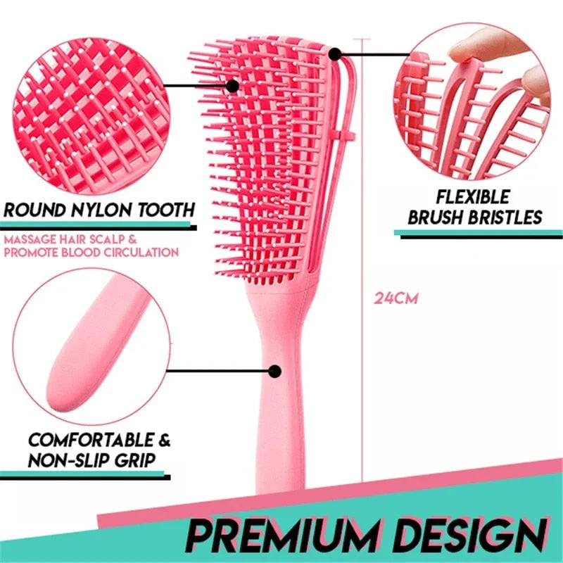 Detangling Brush Curly & Kinky Flexible Bristles Non-Slip Handle