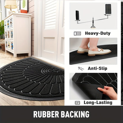Half-Moon Entryway Mat 17x30in Grip-Back Rubber Construction Mud-Trapping Surface Indoor Outdoor Use All-Weather for Front Door Back Porch H