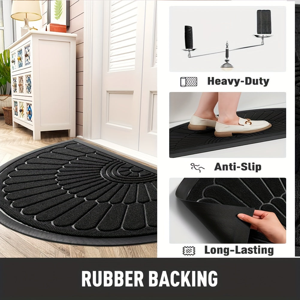 Half Moon Entry Mat Rubber Non-Slip Indoor Outdoor Foyer Entryway Mud Catcher Patio Back Front Utility Room Vestibule Hallway Home