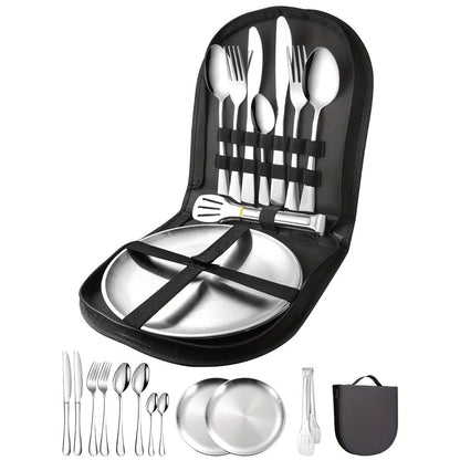 TREKDINE – Portable Food Tongs & Plates Travel Set