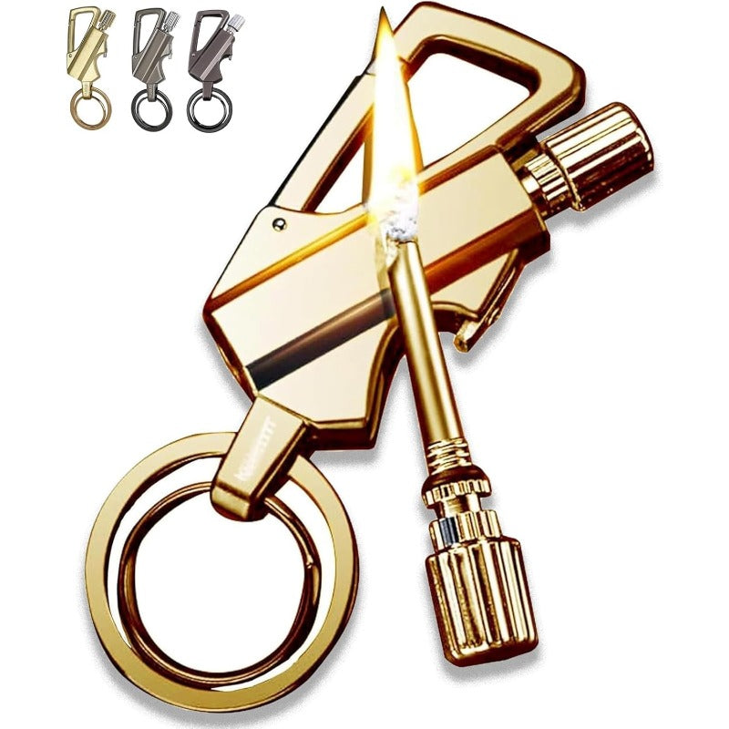 Refillable Fire Starter Keychain Bottle Opener Zinc Alloy 3.5 Inches Waterproof Windproof EDC Lighter Black Silver Gold for Camping Hiking S