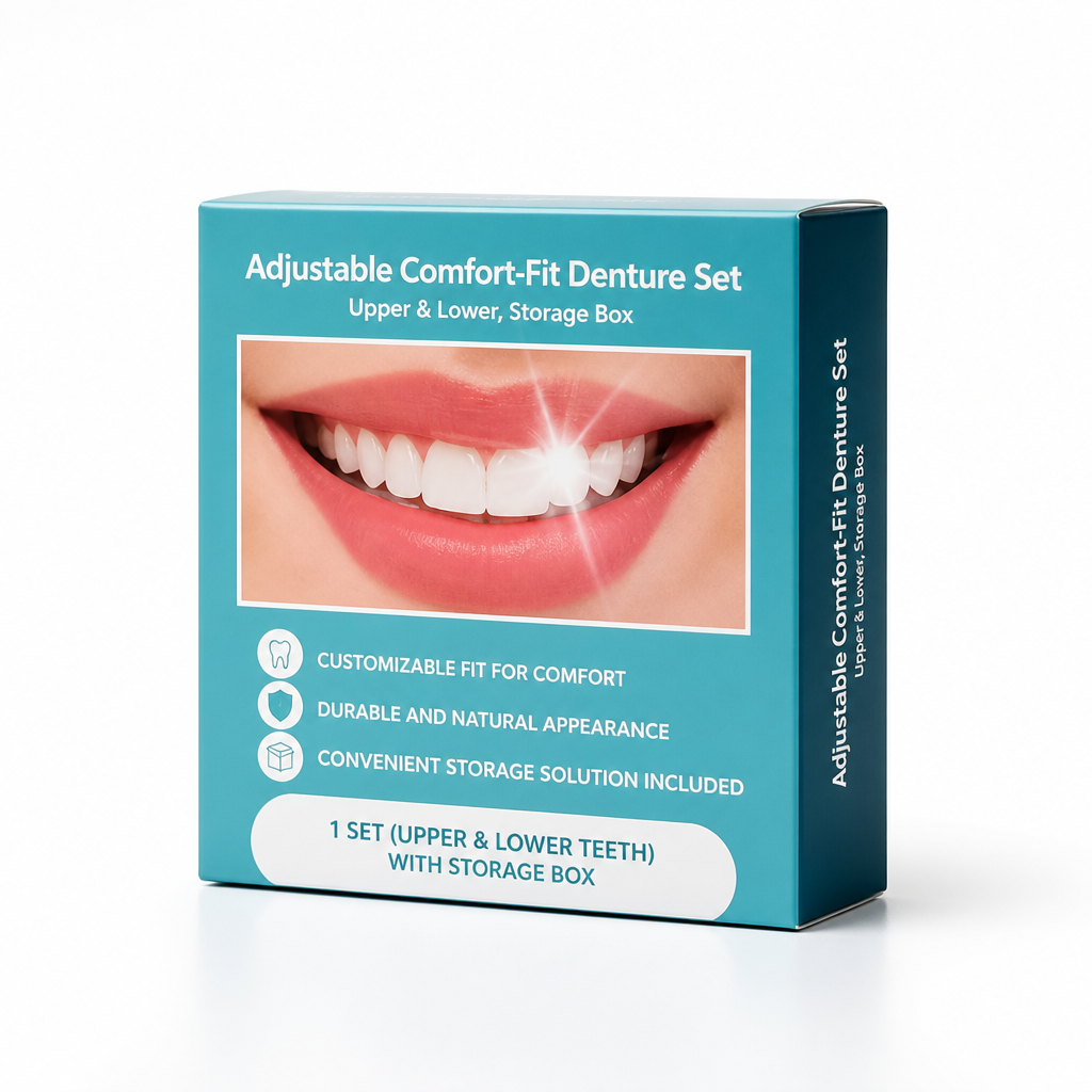 Adjustable Comfort-Fit Denture Set (Upper & Lower, Storage Box)