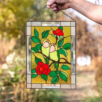Stained Glass Window Cling Sun Catcher Panel for Indoor Outdoor Wall Decor, Acrylic Light Prism Art with Hummingbird Cardinal Butterfly