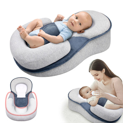 Inclined Infant Lounger for Newborns 23 in Cotton Padded Sleep Support Cushion with Adjustable Bolster Gray Portable Nursery Nest for Post-F