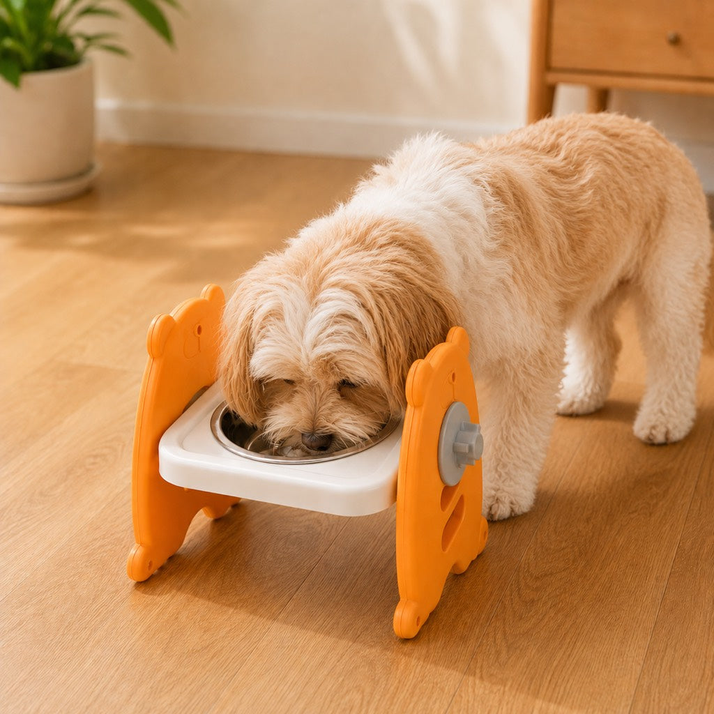 Ortekor Adjustable Elevated Stainless Steel Pet Bowls for Cats & Small Dogs - Tilted Feeding Station for Easier Mealtime & Less Floor Mess
