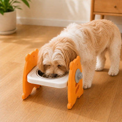Ortekor Adjustable Elevated Stainless Steel Pet Bowls for Cats & Small Dogs - Tilted Feeding Station for Easier Mealtime & Less Floor Mess