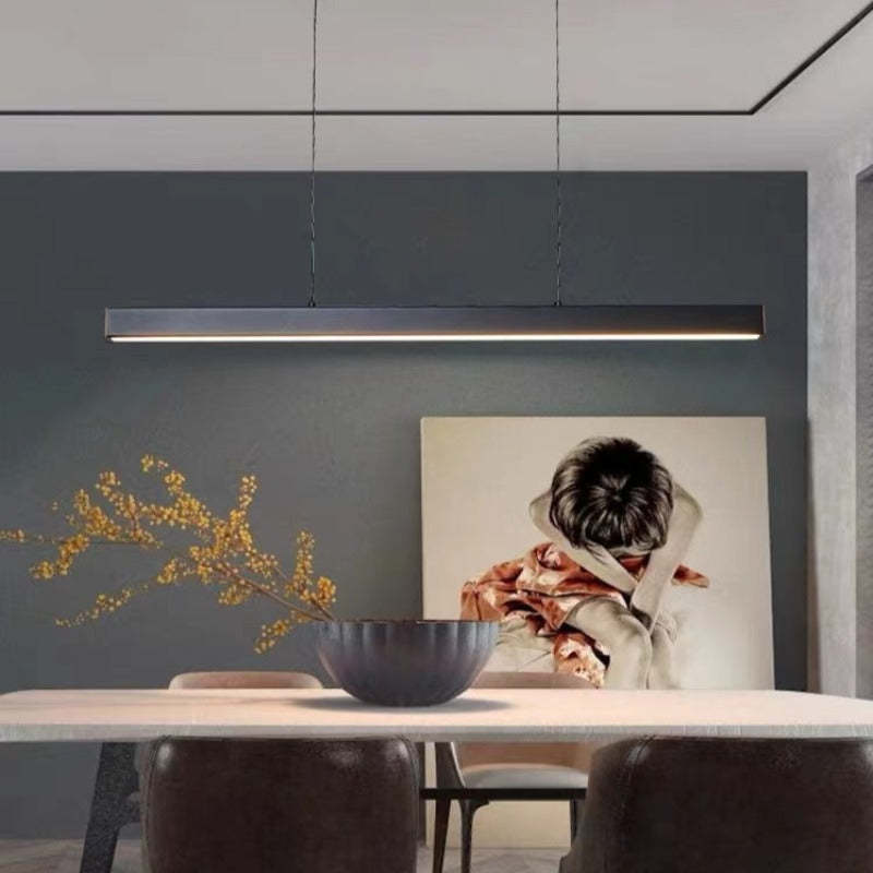 Sleek Overhead LED Bar Light Metal Frame Acrylic Diffuser Adjustable Height Dining Room Kitchen Island