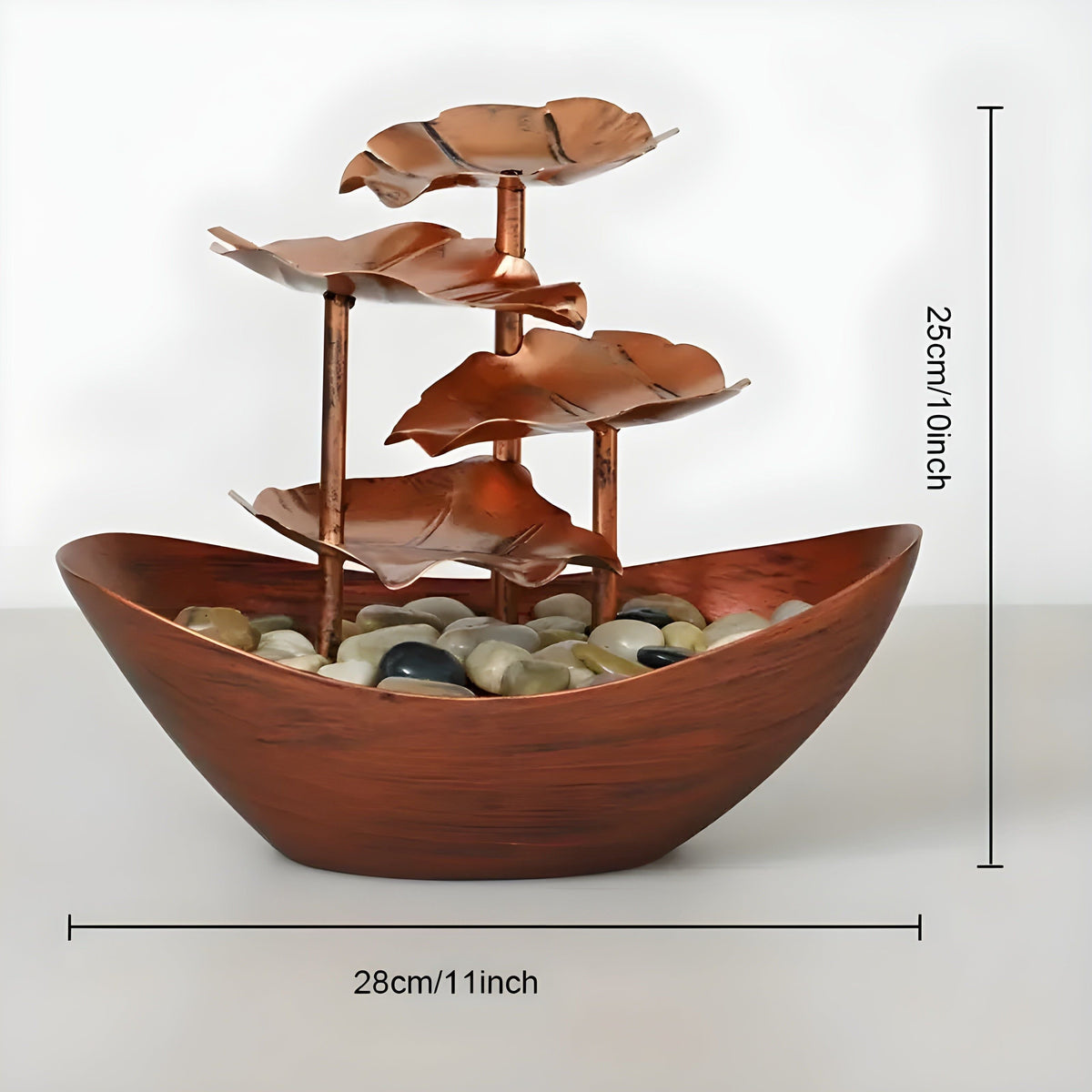 Tavren Tabletop Fountain - Iron Leaf Design with LED Light, Indoor Waterfall