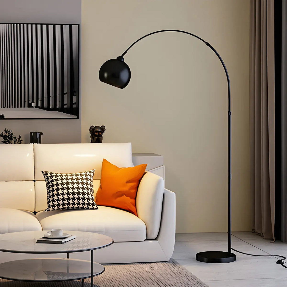 Overarching Chrome Floor Lamp with Dome Shade 71 in E27 Socket Foot Switch