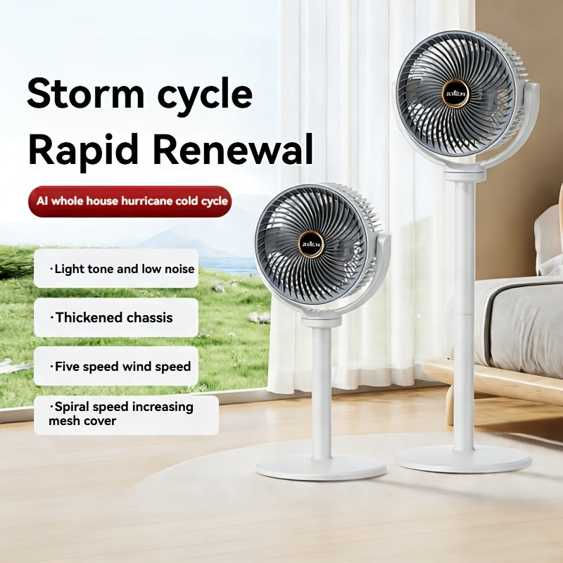 Dual-Head Adjustable Height Floor Fan (USB-C Rechargeable)