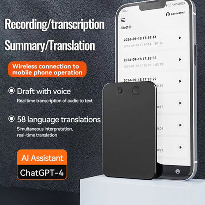 AI Voice Recorder with Real-Time Transcription & 59-Language Translation for Meetings & Interviews
