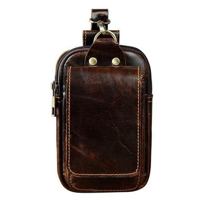 Leather Belt Bag for Men – Full-Grain Cowhide Waist Pack with Adjustable Strap, Magnetic Clasp & Zippered Compartments for Travel, Hiking